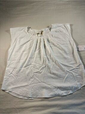LC Lauren Conrad Ivory Tie-Neck Cap Sleeve Blouse